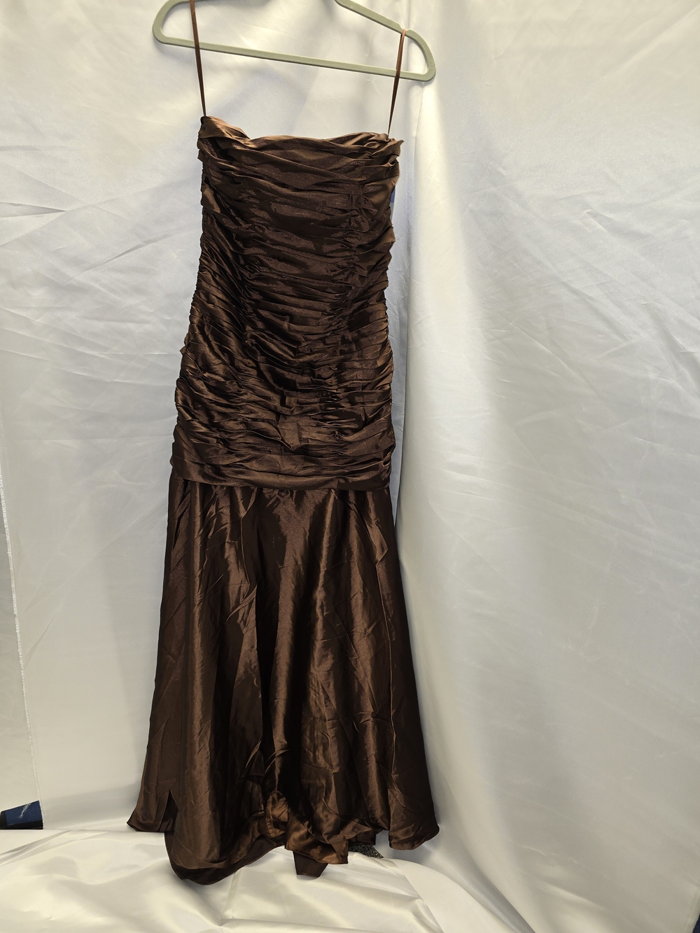 Chocolate Brown Ruched Strapless Evening Dress